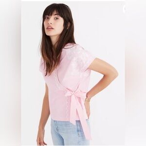 Madewell Embroidered Side-Tie Wrap Top Petal Pink Cotton Floral Coquette Small